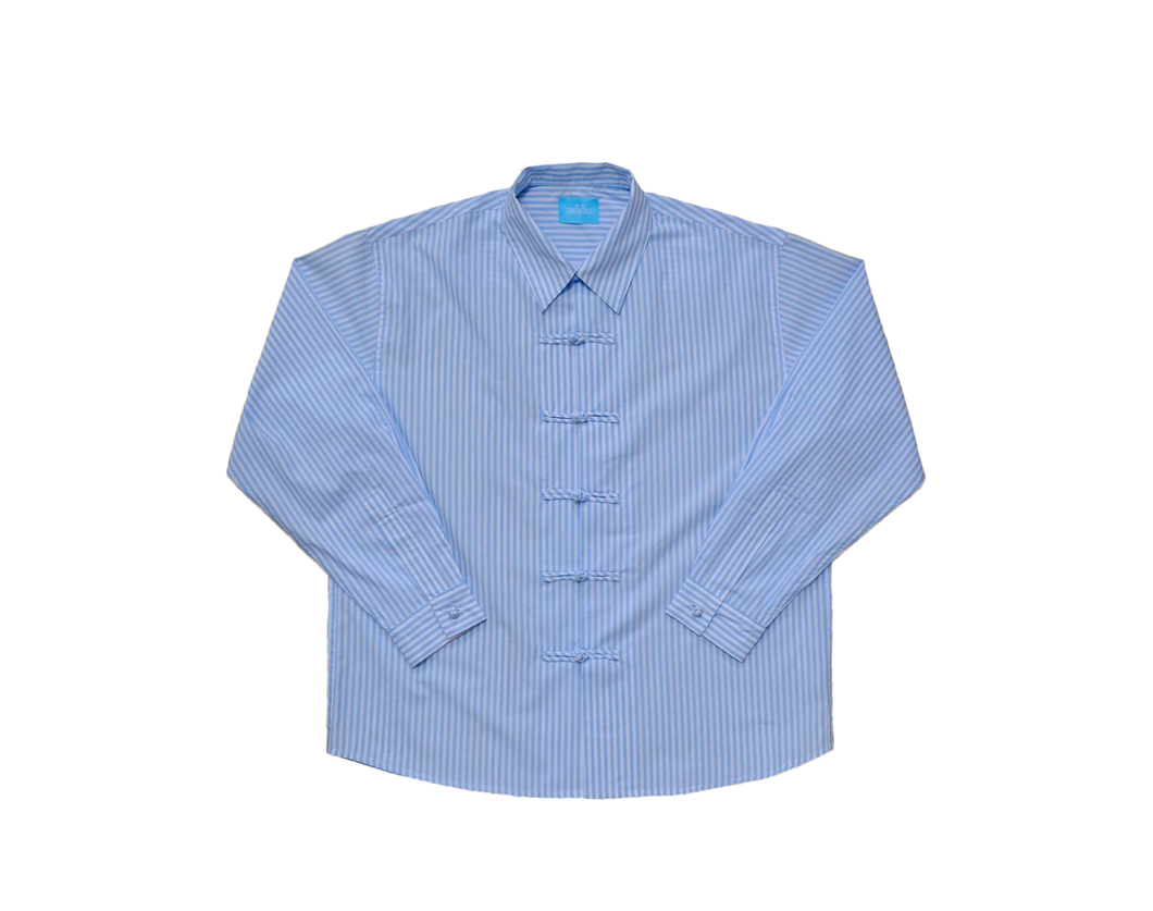 Baby Blue Striped Mandarin Shirt