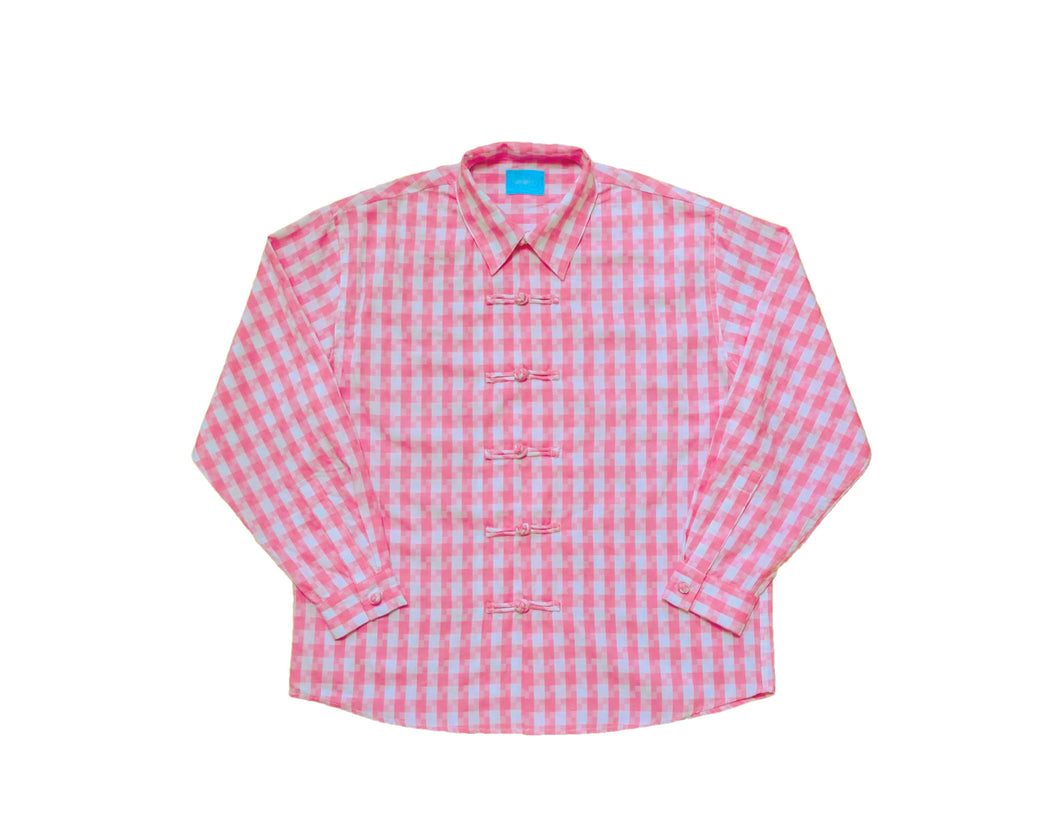 Pink Chequered Mandarin Shirt