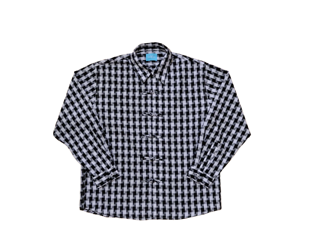 Black Chequered Mandarin Shirt